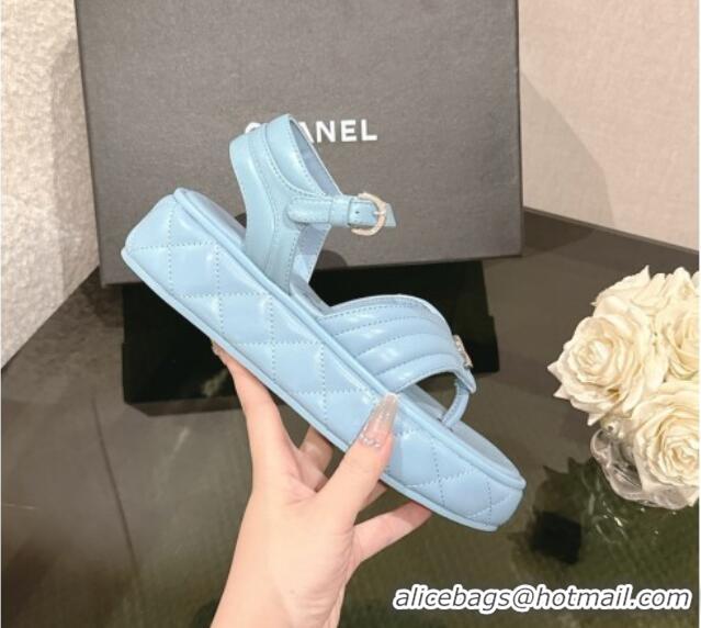 Durable Chanel Chevron Lambskin Platform Thong Sandals 4.5cm Light Blue 0102128