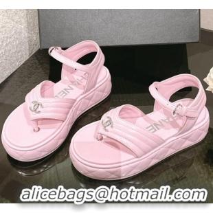 Low Price Chanel Chevron Lambskin Platform Thong Sandals 4.5cm Light Pink 0102129