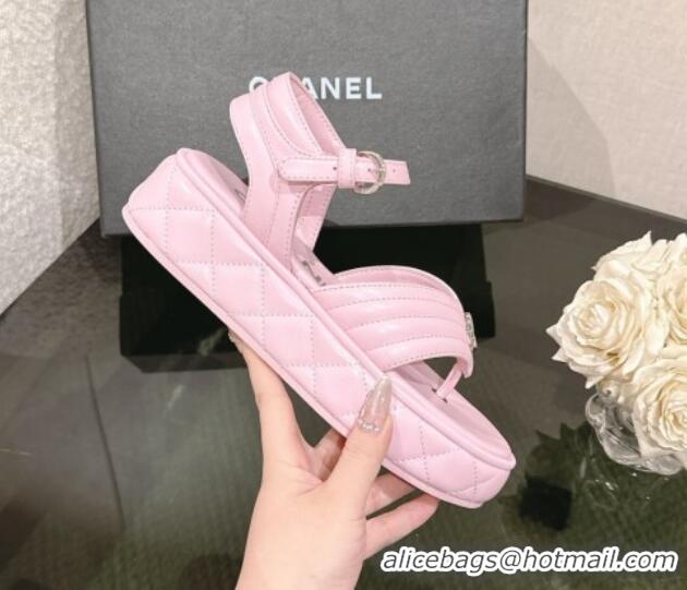 Low Price Chanel Chevron Lambskin Platform Thong Sandals 4.5cm Light Pink 0102129