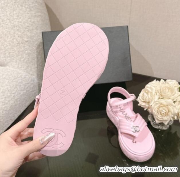 Low Price Chanel Chevron Lambskin Platform Thong Sandals 4.5cm Light Pink 0102129