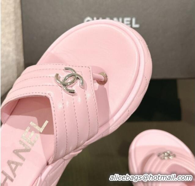 Low Price Chanel Chevron Lambskin Platform Thong Sandals 4.5cm Light Pink 0102129