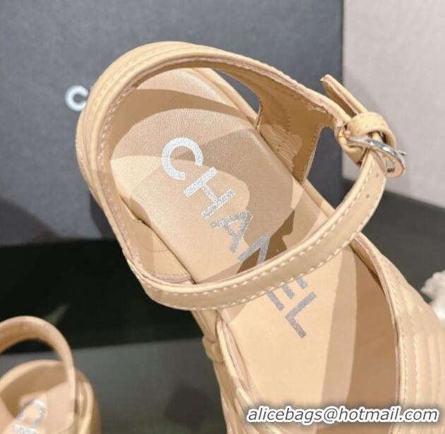 Good Product Chanel Chevron Lambskin Platform Thong Sandals 4.5cm Beige 0102130