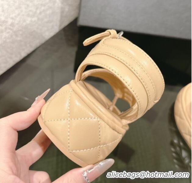 Good Product Chanel Chevron Lambskin Platform Thong Sandals 4.5cm Beige 0102130