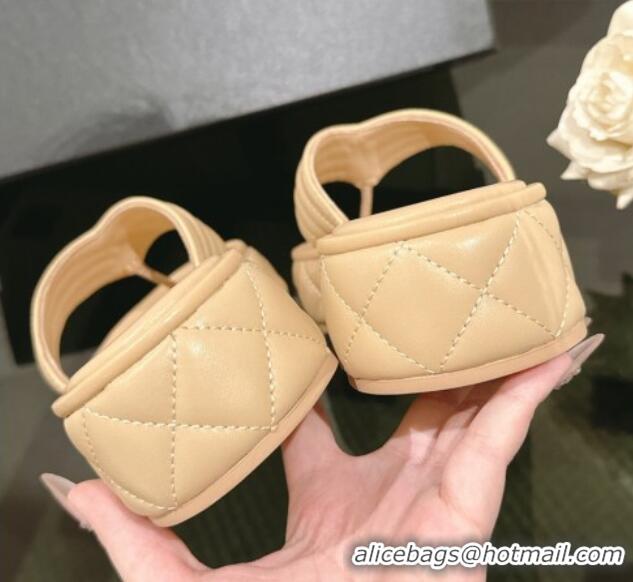 Best Price Chanel Chevron Lambskin Platform Thong Slides Sandal 4.5cm Beige 0102131