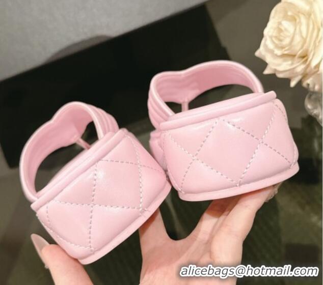 Luxury Chanel Chevron Lambskin Platform Thong Slides Sandal 4.5cm Light Pink 0102133