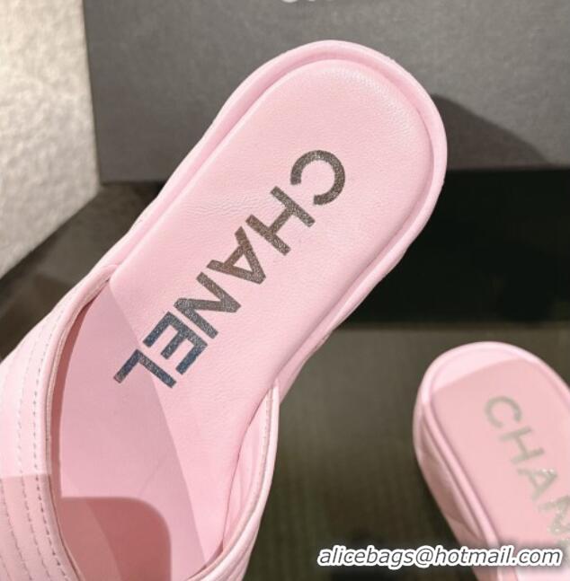 Luxury Chanel Chevron Lambskin Platform Thong Slides Sandal 4.5cm Light Pink 0102133