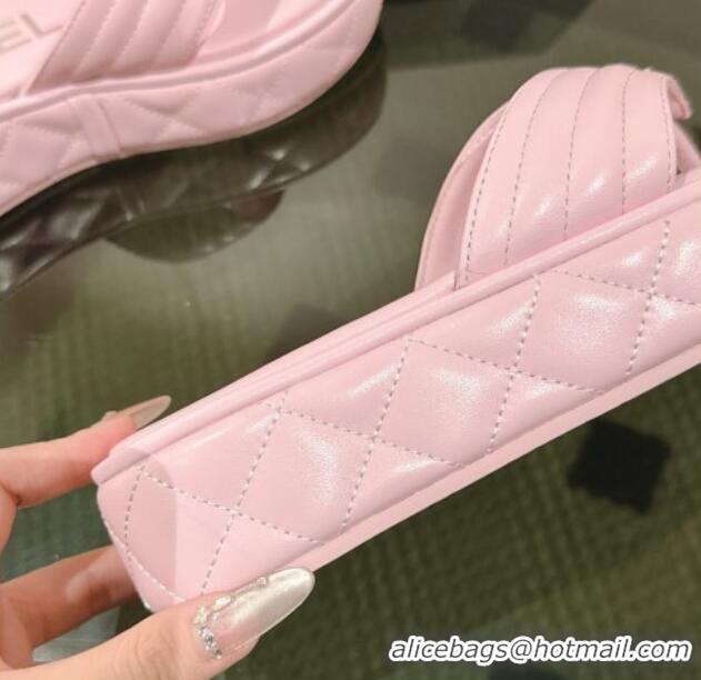 Luxury Chanel Chevron Lambskin Platform Thong Slides Sandal 4.5cm Light Pink 0102133