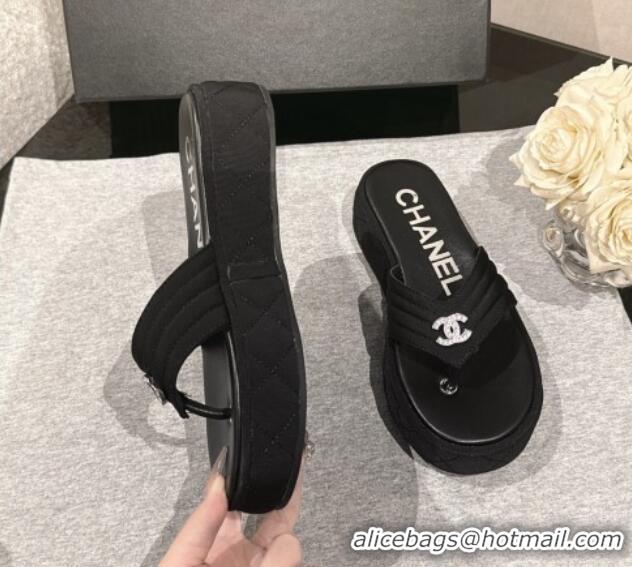 Purchase Chanel Chevron Grosgrain Platform Thong Slides Sandal 4.5cm Black 0102134