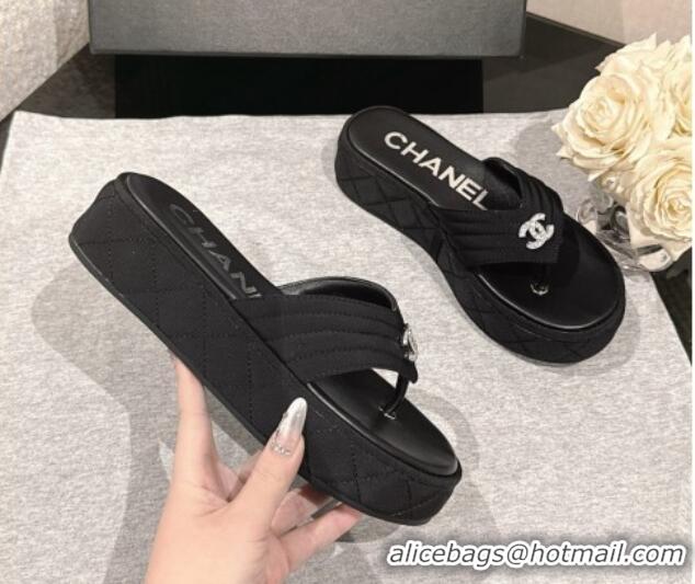 Purchase Chanel Chevron Grosgrain Platform Thong Slides Sandal 4.5cm Black 0102134