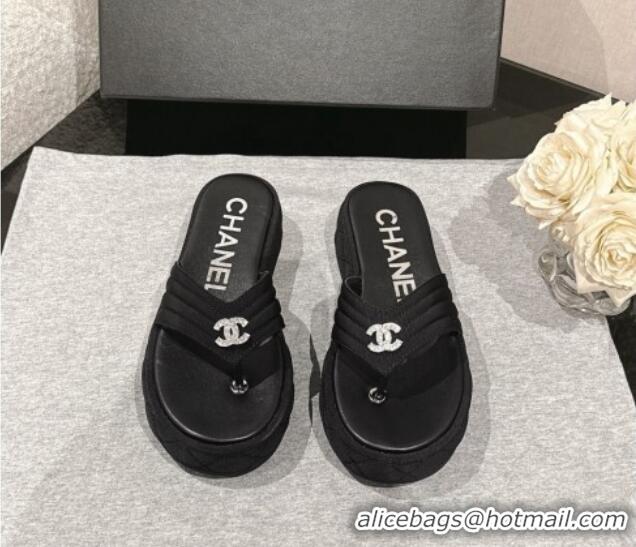 Purchase Chanel Chevron Grosgrain Platform Thong Slides Sandal 4.5cm Black 0102134