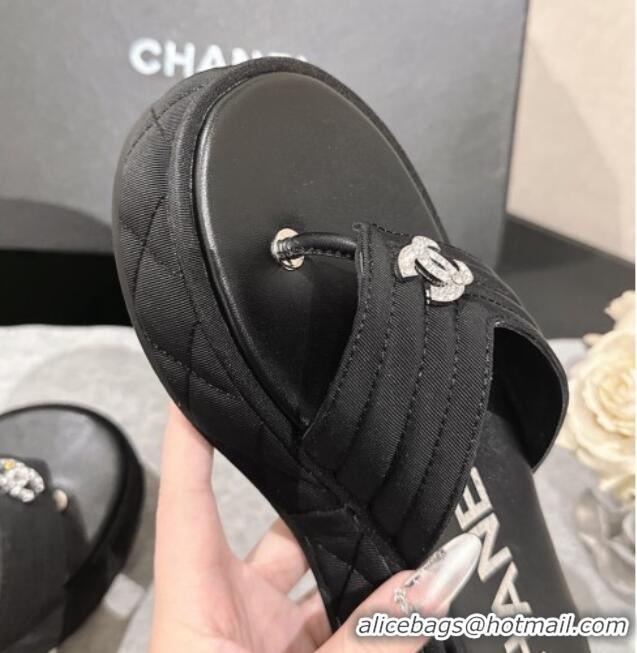 Purchase Chanel Chevron Grosgrain Platform Thong Slides Sandal 4.5cm Black 0102134