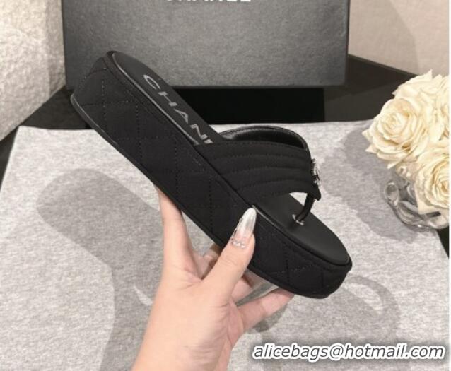 Purchase Chanel Chevron Grosgrain Platform Thong Slides Sandal 4.5cm Black 0102134