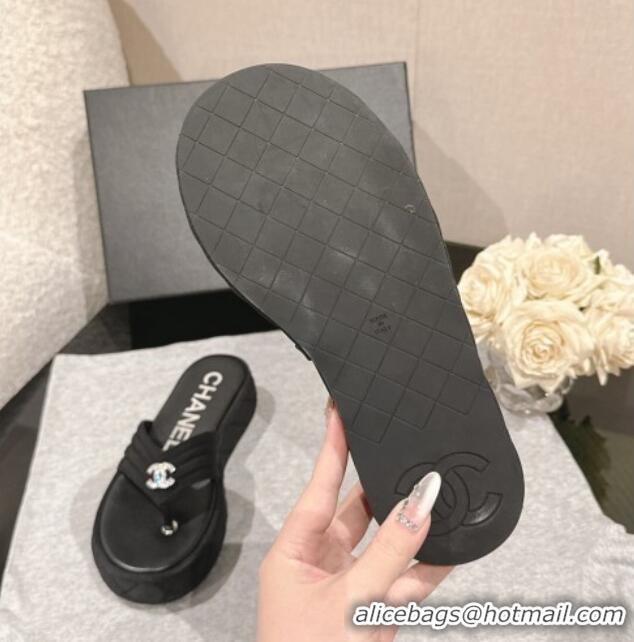 Purchase Chanel Chevron Grosgrain Platform Thong Slides Sandal 4.5cm Black 0102134