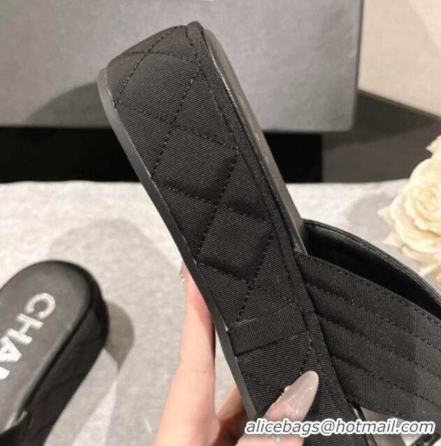 Purchase Chanel Chevron Grosgrain Platform Thong Slides Sandal 4.5cm Black 0102134