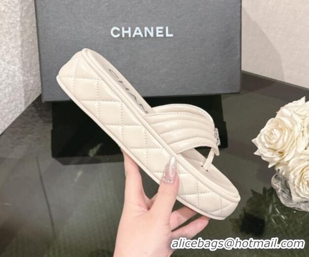 Hot Style Chanel Chevron Lambskin Platform Thong Slides Sandal 4.5cm Pale Grey 0102135