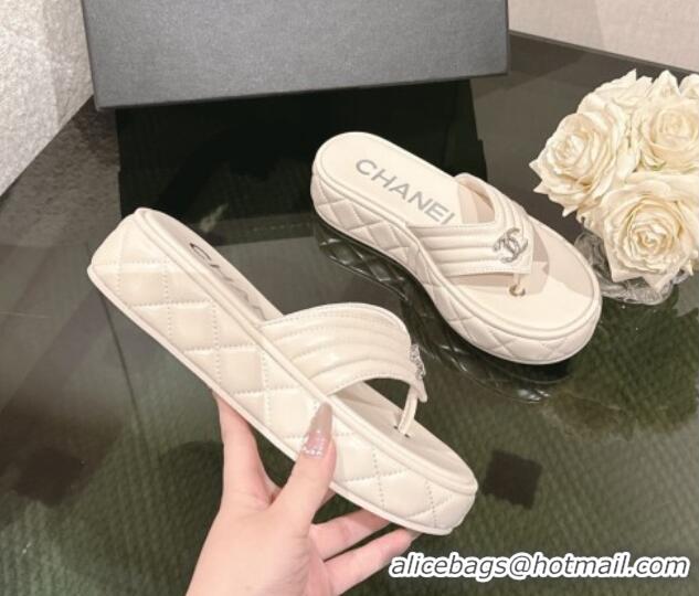 Hot Style Chanel Chevron Lambskin Platform Thong Slides Sandal 4.5cm Pale Grey 0102135