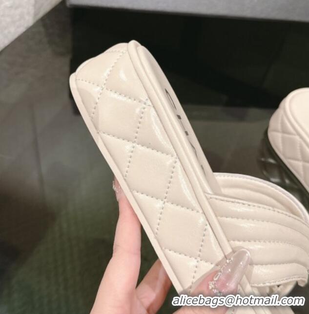 Hot Style Chanel Chevron Lambskin Platform Thong Slides Sandal 4.5cm Pale Grey 0102135