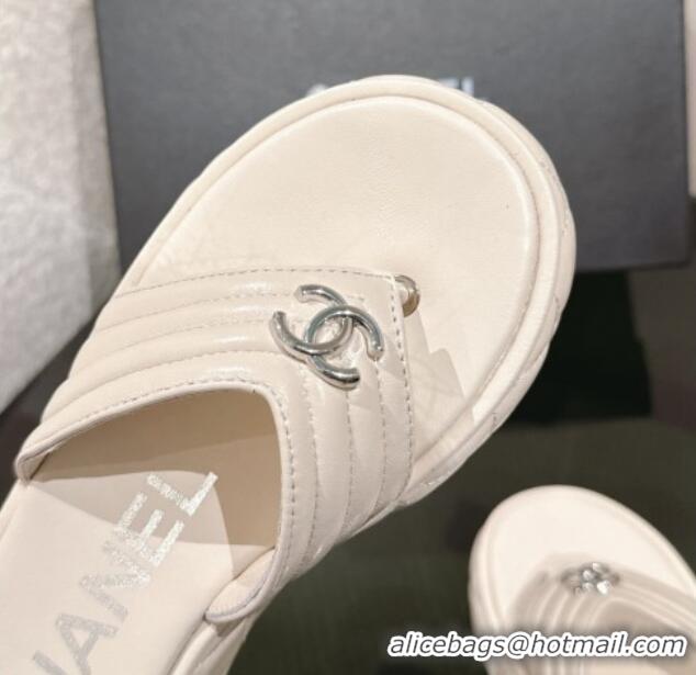 Hot Style Chanel Chevron Lambskin Platform Thong Slides Sandal 4.5cm Pale Grey 0102135