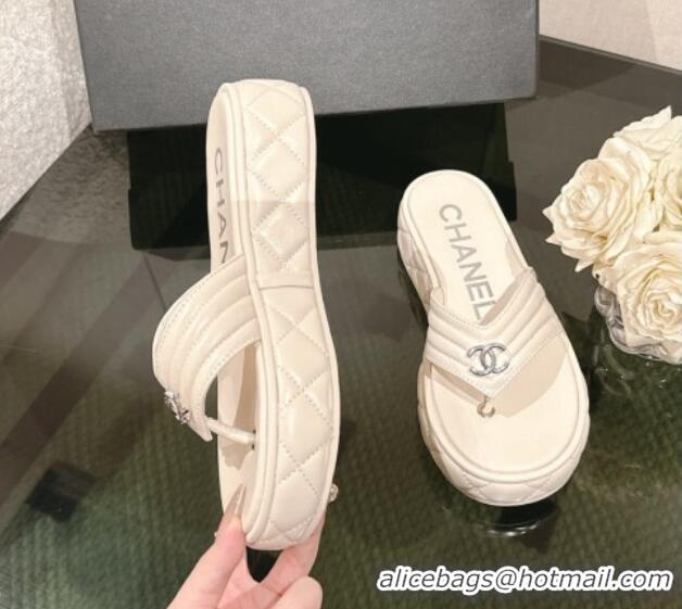 Hot Style Chanel Chevron Lambskin Platform Thong Slides Sandal 4.5cm Pale Grey 0102135