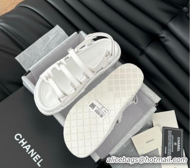 Sumptuous Chanel Calfskin Flat Sandals with Multi Strap White 0102138