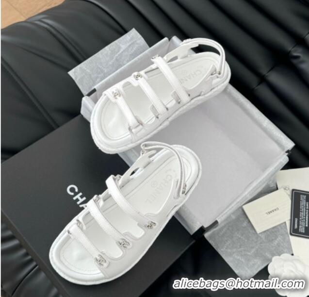 Sumptuous Chanel Calfskin Flat Sandals with Multi Strap White 0102138