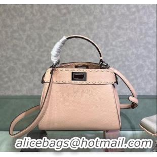 Famous Brand Fendi Peekaboo Mini Bag with Topstitches in Romano Leather 8BN244 Light Pink 2025