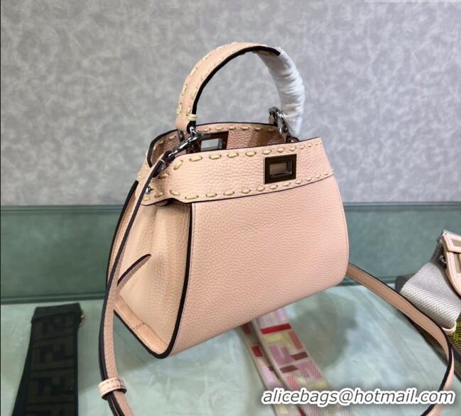 Famous Brand Fendi Peekaboo Mini Bag with Topstitches in Romano Leather 8BN244 Light Pink 2025