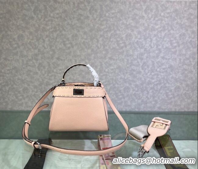 Famous Brand Fendi Peekaboo Mini Bag with Topstitches in Romano Leather 8BN244 Light Pink 2025