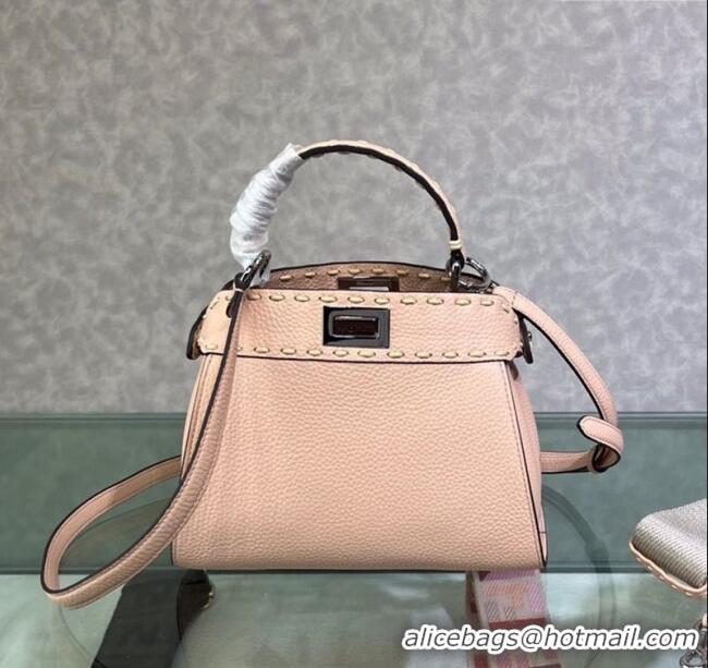 Famous Brand Fendi Peekaboo Mini Bag with Topstitches in Romano Leather 8BN244 Light Pink 2025