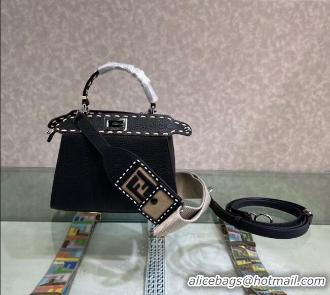 Super Quality Fendi Peekaboo Mini Bag with Topstitches in Romano Leather 8BN244 Black 2025