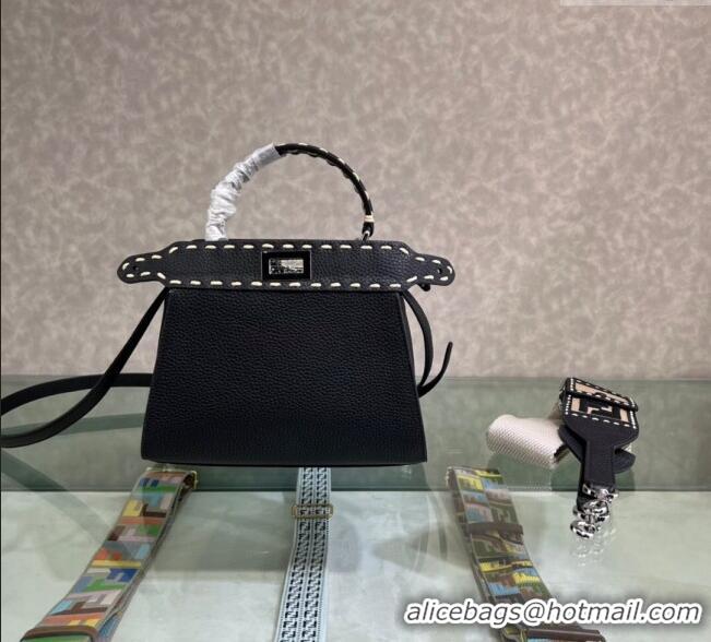 Super Quality Fendi Peekaboo Mini Bag with Topstitches in Romano Leather 8BN244 Black 2025