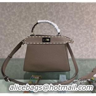 Well Crafted Fendi Peekaboo Mini Bag with Topstitches in Romano Leather 8BN244 Grey 2025