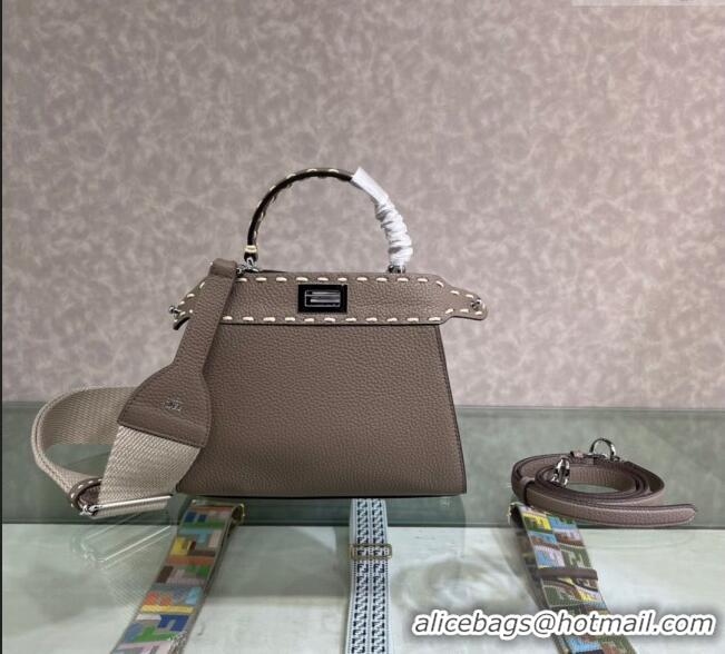 Well Crafted Fendi Peekaboo Mini Bag with Topstitches in Romano Leather 8BN244 Grey 2025