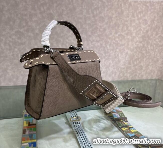 Well Crafted Fendi Peekaboo Mini Bag with Topstitches in Romano Leather 8BN244 Grey 2025