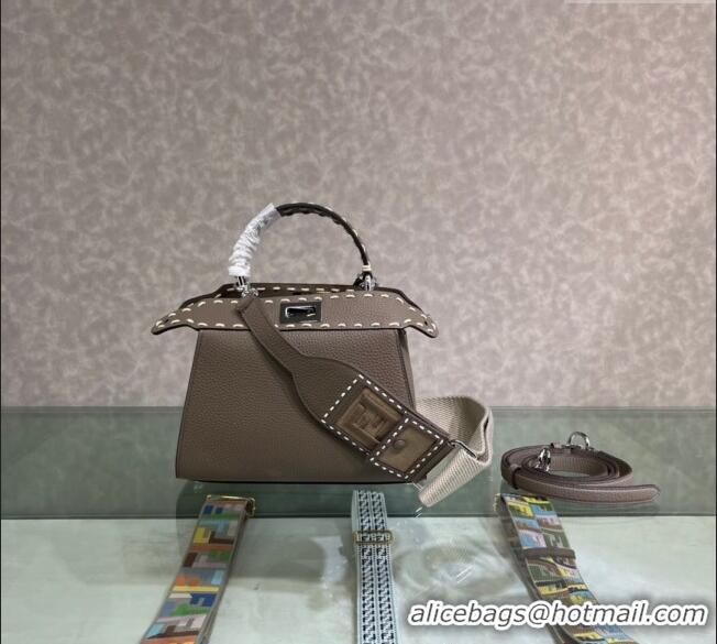 Well Crafted Fendi Peekaboo Mini Bag with Topstitches in Romano Leather 8BN244 Grey 2025