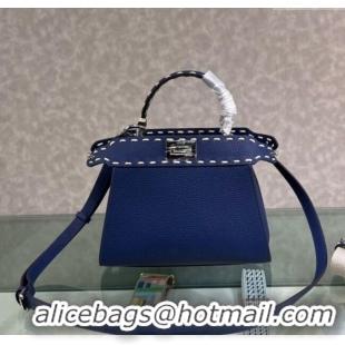 Top Design Fendi Peekaboo Mini Bag with Topstitches in Romano Leather 8BN244 Blue 2025