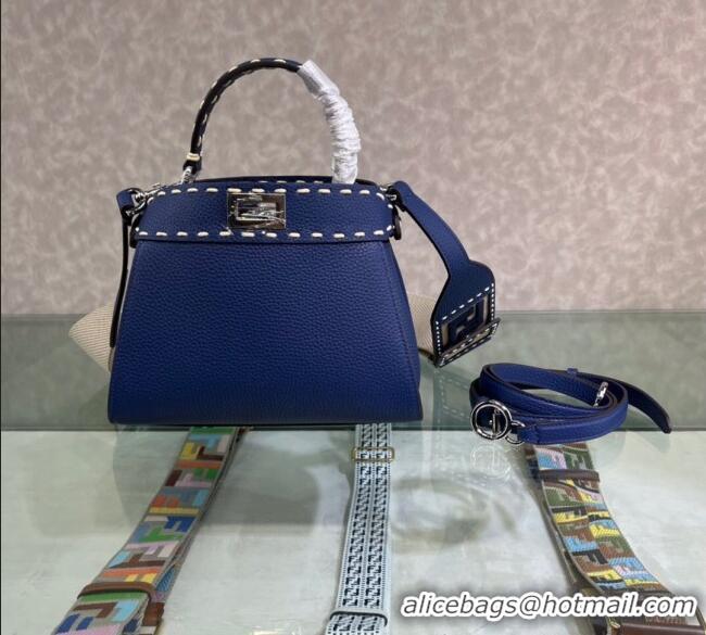 Top Design Fendi Peekaboo Mini Bag with Topstitches in Romano Leather 8BN244 Blue 2025