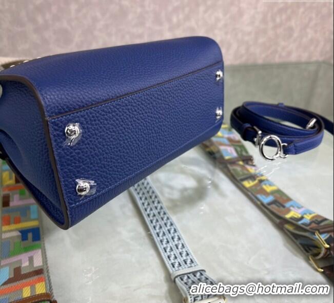 Top Design Fendi Peekaboo Mini Bag with Topstitches in Romano Leather 8BN244 Blue 2025