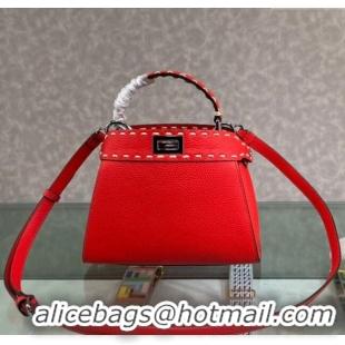 Best Price Fendi Peekaboo Mini Bag with Topstitches in Romano Leather 8BN244 Red 2025