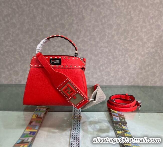 Best Price Fendi Peekaboo Mini Bag with Topstitches in Romano Leather 8BN244 Red 2025