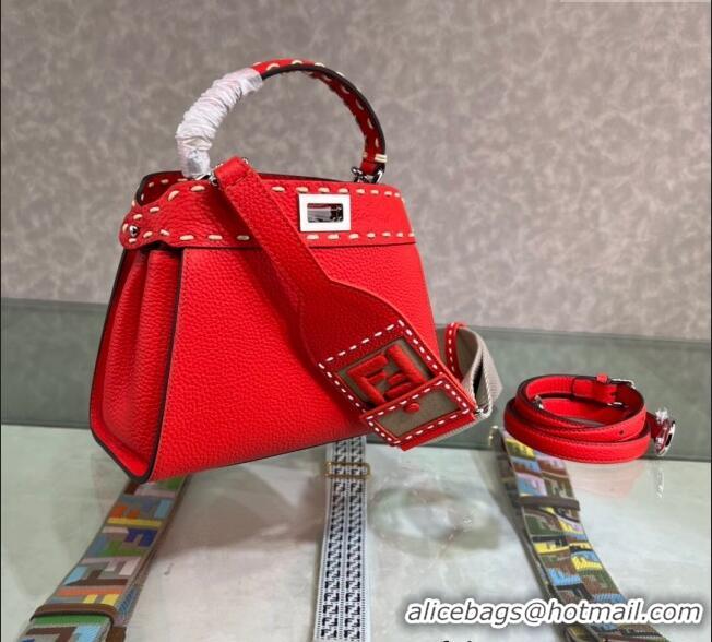 Best Price Fendi Peekaboo Mini Bag with Topstitches in Romano Leather 8BN244 Red 2025