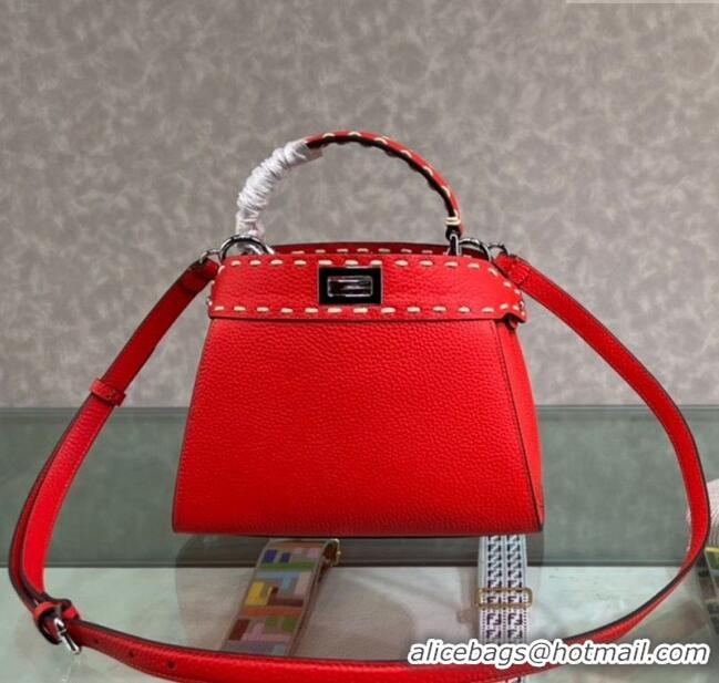 Best Price Fendi Peekaboo Mini Bag with Topstitches in Romano Leather 8BN244 Red 2025