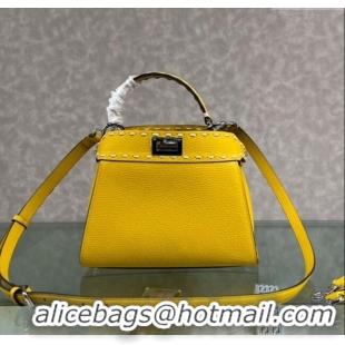 Top Quality Fendi Peekaboo Mini Bag with Topstitches in Romano Leather 8BN244 Yellow 2025