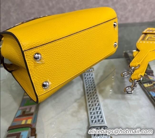 Top Quality Fendi Peekaboo Mini Bag with Topstitches in Romano Leather 8BN244 Yellow 2025