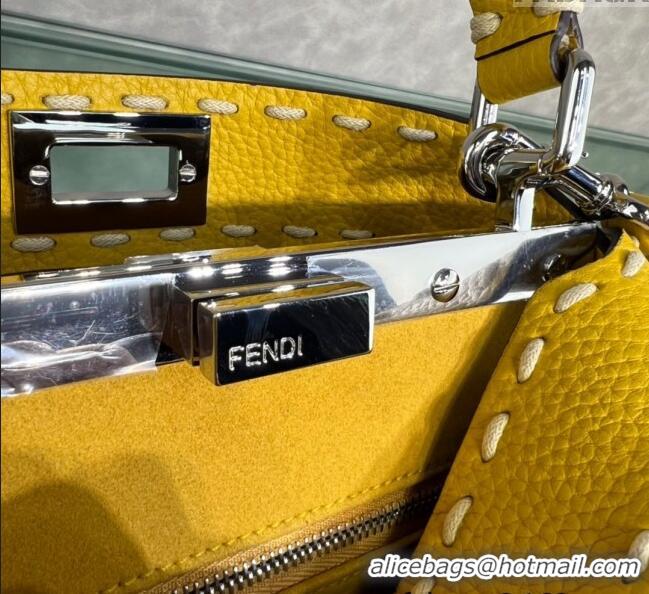 Top Quality Fendi Peekaboo Mini Bag with Topstitches in Romano Leather 8BN244 Yellow 2025