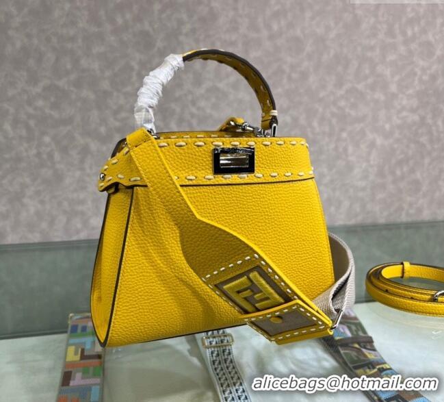 Top Quality Fendi Peekaboo Mini Bag with Topstitches in Romano Leather 8BN244 Yellow 2025