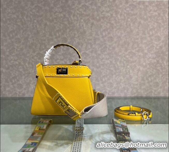 Top Quality Fendi Peekaboo Mini Bag with Topstitches in Romano Leather 8BN244 Yellow 2025