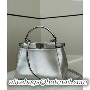 Luxury Discount Fendi Peekaboo Mini Bag in Soft Calfskin 2590 Silver 2025