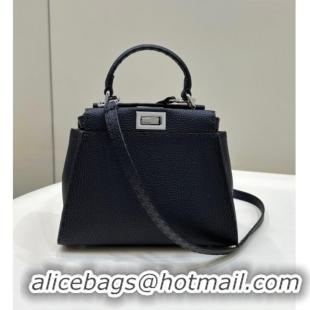 Top Grade Fendi Peekaboo Mini Bag in Litchi-Grained Leather 2590 Black 2025