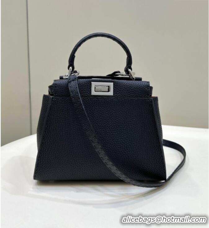 Top Grade Fendi Peekaboo Mini Bag in Litchi-Grained Leather 2590 Black 2025